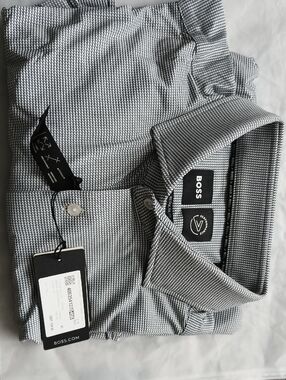 BOSS Men's Black & White Textured Dress Shirt